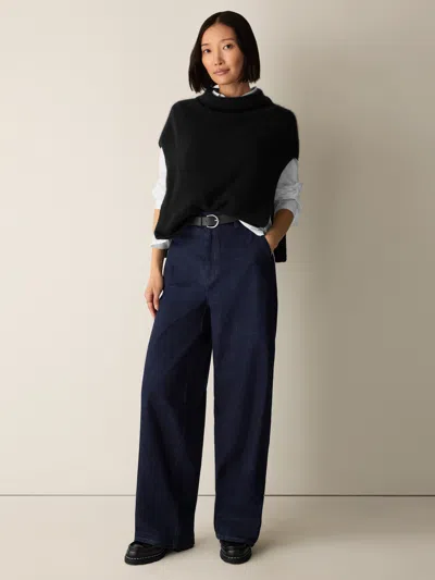 Eileen Fisher Cotton Stretch Denim Roomy Wide Trouser In Blue