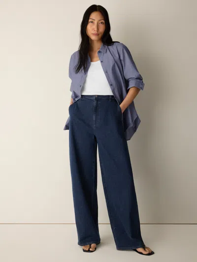 Eileen Fisher Cotton Stretch Denim Roomy Wide Trouser In Blue