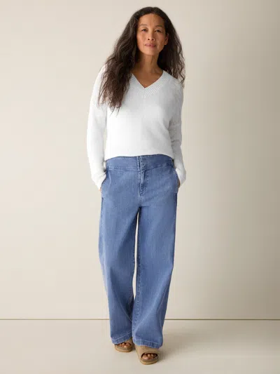 Eileen Fisher Cotton Stretch Denim Wide-leg Trouser In Blue