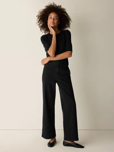 Eileen Fisher Cotton Stretch Denim Wide-leg Trouser In Black