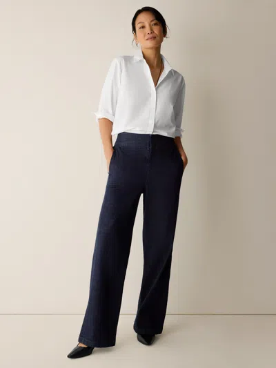 Eileen Fisher Cotton Stretch Denim Wide-leg Trouser In Blue
