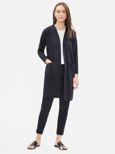 Eileen Fisher Cotton Stretch Jersey Long Jacket In Black
