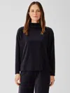 Eileen Fisher Cotton Velour Funnel Neck Box-top In Black