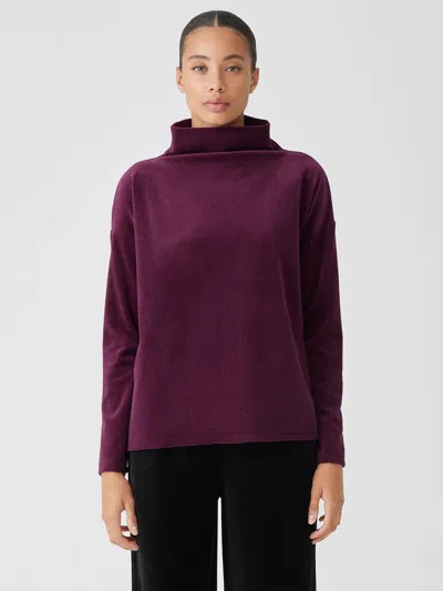 Eileen Fisher Cotton Velour Funnel Neck Box-top In Purple