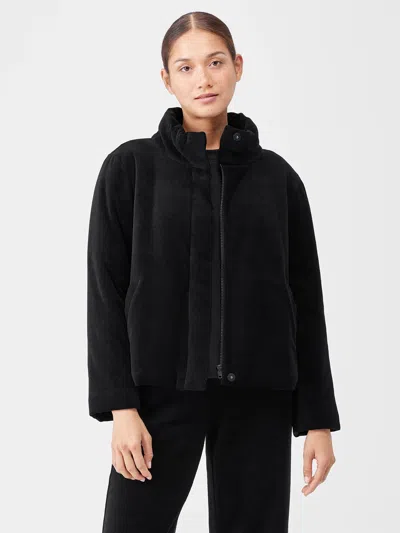 Eileen Fisher Cotton Velour Stand Collar Jacket In Black