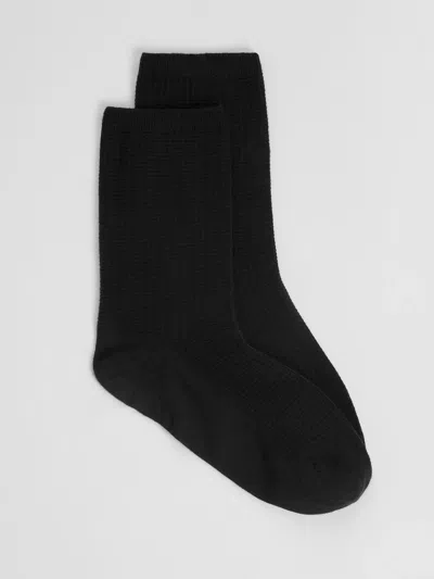 Eileen Fisher Cotton Waffle Crew Sock In Black