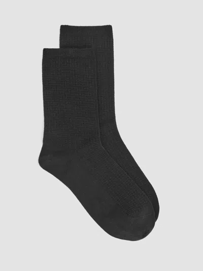 Eileen Fisher Cotton Waffle Crew Sock In Black