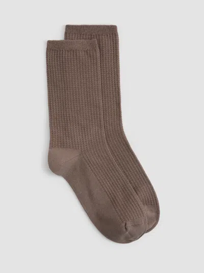 Eileen Fisher Cotton Waffle Crew Sock In Brown