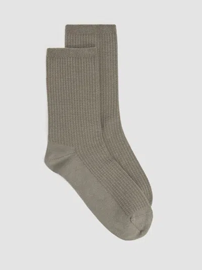 Eileen Fisher Cotton Waffle Crew Sock In Gray