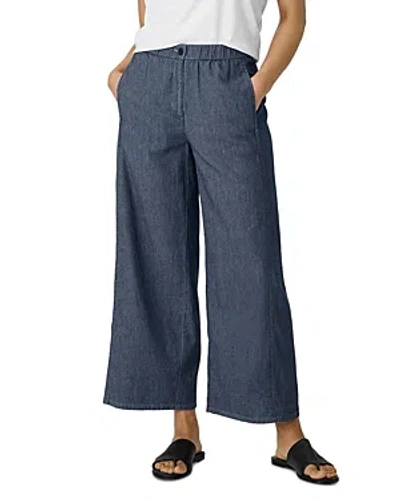 Eileen Fisher Cotton Wide Leg Ankle Pants In Blue
