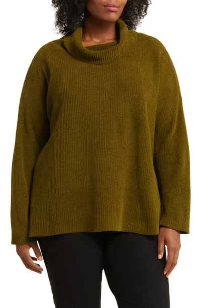 Eileen Fisher Cowl Neck Organic Cotton Sweater In Green