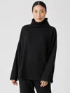 Eileen Fisher Cozy Brushed Terry Funnel Hug Neck Box-top In Black