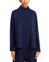 Eileen Fisher Cozy Brushed Terry Funnel Hug Neck Box Top In Blue