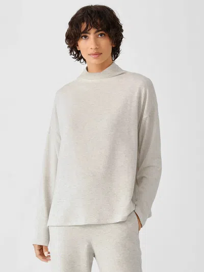 Eileen Fisher Cozy Brushed Terry Funnel Hug Neck Box-top In Gray