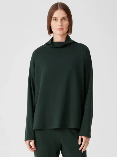 Eileen Fisher Cozy Brushed Terry Funnel Hug Neck Box-top In Green