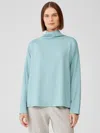 Eileen Fisher Cozy Brushed Terry Funnel Hug Neck Box-top In Blue