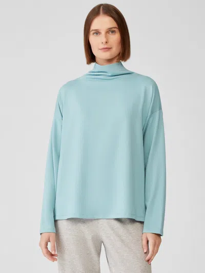 Eileen Fisher Cozy Brushed Terry Funnel Hug Neck Box-top In Blue