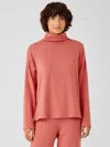 Eileen Fisher Cozy Brushed Terry Funnel Hug Neck Box-top In Orange