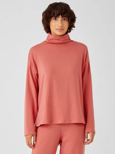 Eileen Fisher Cozy Brushed Terry Funnel Hug Neck Box-top In Orange