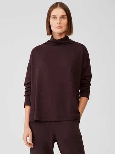 Eileen Fisher Cozy Brushed Terry Funnel Hug Neck Box-top In Purple