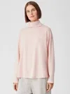 Eileen Fisher Cozy Brushed Terry Funnel Hug Neck Box-top In Pink