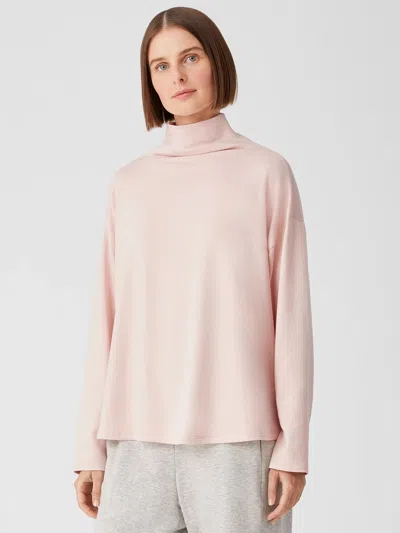 Eileen Fisher Cozy Brushed Terry Funnel Hug Neck Box-top In Pink