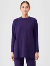 Eileen Fisher Cozy Brushed Terry Hug Crew Neck Long Top In Purple