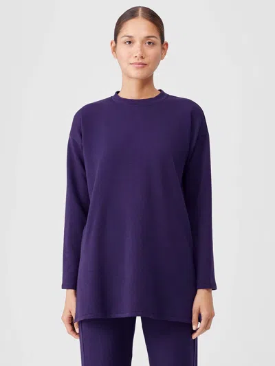Eileen Fisher Cozy Brushed Terry Hug Crew Neck Long Top In Purple