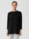 Eileen Fisher Cozy Brushed Terry Hug Crew Neck Long Top In Black