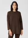 Eileen Fisher Cozy Brushed Terry Hug Crew Neck Long Top In Brown