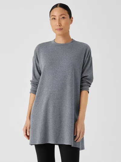 Eileen Fisher Cozy Brushed Terry Hug Crew Neck Long Top In Gray