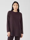 Eileen Fisher Cozy Brushed Terry Hug Crew Neck Long Top In Purple