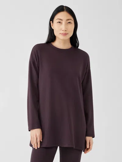 Eileen Fisher Cozy Brushed Terry Hug Crew Neck Long Top In Purple