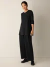 Eileen Fisher Cozy Brushed Terry Hug Crew Neck Top In Black