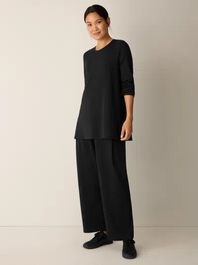 Eileen Fisher Cozy Brushed Terry Hug Crew Neck Top In Black