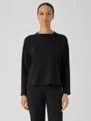 Eileen Fisher Cozy Brushed Terry Hug Crew Neck Top In Black