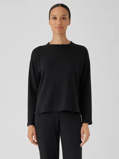 Eileen Fisher Cozy Brushed Terry Hug Crew Neck Top In Black