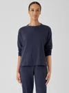 Eileen Fisher Cozy Brushed Terry Hug Crew Neck Top In Blue