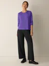 Eileen Fisher Cozy Brushed Terry Hug Crew Neck Top In Blue