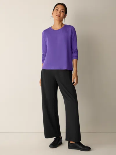 Eileen Fisher Cozy Brushed Terry Hug Crew Neck Top In Blue