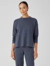 Eileen Fisher Cozy Brushed Terry Hug Crew Neck Top In Blue