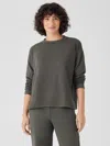 Eileen Fisher Cozy Brushed Terry Hug Crew Neck Top In Gold