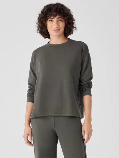 Eileen Fisher Cozy Brushed Terry Hug Crew Neck Top In Gold
