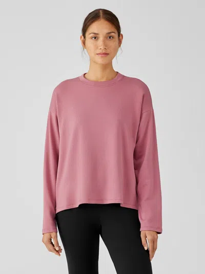 Eileen Fisher Cozy Brushed Terry Hug Crew Neck Top In Pink