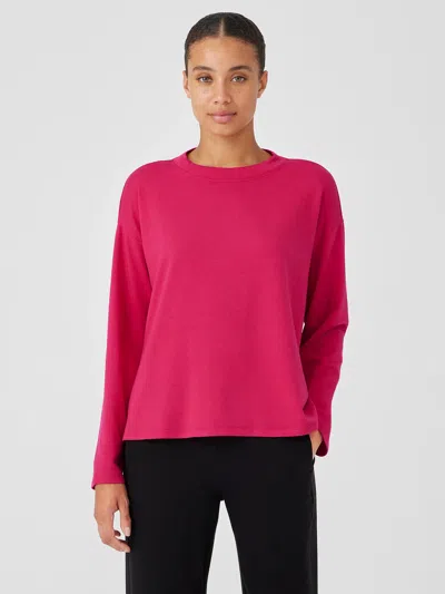 Eileen Fisher Cozy Brushed Terry Hug Crew Neck Top In Pink