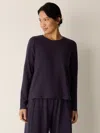 Eileen Fisher Cozy Brushed Terry Hug Crew Neck Top In Purple