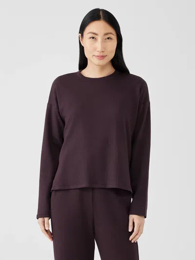 Eileen Fisher Cozy Brushed Terry Hug Crew Neck Top In Purple