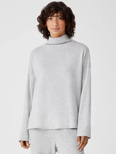 Eileen Fisher Cozy Brushed Terry Hug Funnel Neck Box-top In Gray