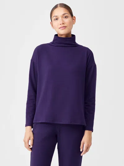 Eileen Fisher Cozy Brushed Terry Hug Funnel Neck Box-top In Purple