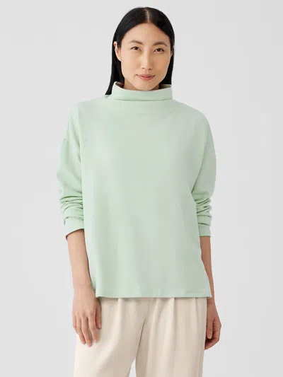 Eileen Fisher Cozy Brushed Terry Hug Funnel Neck Box-top In Green